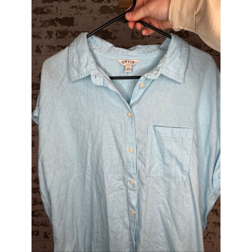 Orvis | women blue button down linen top